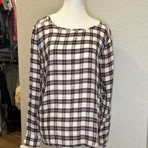 Plaid navy and maroon Long Sleeve Blouse